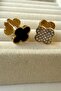 Zircon - Black Stone Double Sided Earrings Stainless Steel Earrings - 2