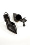 '' Rengi̇n'' Black Leather Pointed Toe Open Back 9 cm Goblet Heel Women's Shoes New Season - 4