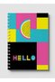 دفتر ملاحظات حلزوني مع غلافين أمامي وخلفي صلبين يتميز بتصميم Hello القديم والأشكال الملونة