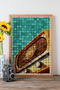 One Piece Real Raw Wooden Framed Popart Mosaic Striped Table - Model 9