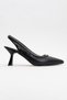 Women's Stone Heeled Shoes; Black Leather - 2