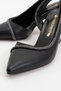 Women's Stone Heeled Shoes; Black Leather - 3
