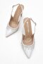 Open Women's Stiletto Shoes with Fringe Stones White Patent Leather - 5