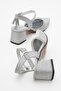 Women's Stone Heeled Shoes Silver Glitter - 4