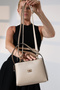 Beige Small Bucket Model Women's Bag Single-Compartment Crisscross Straps Shoulder and Clutch Bag - 5