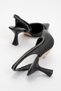 Women's Stone Heeled Shoes; Black Leather - 4