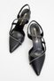 Women's Stone Piping Heeled Shoes Black Skin - 5