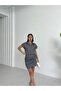 Shirt Collar Short Sleeve Side Shirring Hem Bottoms Asymmetrical Half Button Striped Double Mini Dress - 3