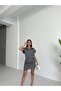 Shirt Collar Short Sleeve Side Shirring Hem Bottoms Asymmetrical Half Button Striped Double Mini Dress - 2