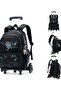 Printed 6-Wheel Trolley School Backpack Black and Blue