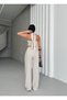 Cross Neck Tie Elastic Top Lace up Size Elastic Waist Palazzo Trousers Linen Suit - 6