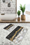 Marble Textured Black-Grey Gold Detailed Set of 2 Non-Slip Base Washable Bathroom Mat - 3