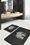 Black and White 2-Piece Non-Slip Base Washable Bath Mat Set with Elephant and Daisy Motifs - 3