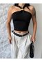 Women's Black Halter Neck Metal Detailed Stylish Crop Blouse Hzl25S-Fry123251 - 3