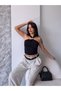 Women's Black Halter Neck Metal Detailed Stylish Crop Blouse Hzl25S-Fry123251