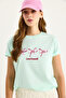 Women's Mint Green Crew Neck Short Sleeve Embroidered T-Shirt 60602023 - 5