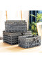 Set of 3 Woven Storage Baskets Rectangular Woven Bins with Plastic Frame, Removable Fabric Lining - 3