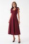 Stretchy Crepe Fabric Strapless Neckline Tie-Up Strap Detail Flared Cut Midi Length Burgundy Evening Dress 77127 - 4