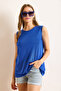 Women's Cobalt Blue Crew Neck Long Sleeveless Knitted Viscose Blouse Blz-19002934 - 4