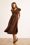 Women's Brown Accessory Slit Midi Crepe Dress Elb-19002494 - 4
