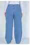 Plus Size Super High Waist Lycra Light Blue Palazzo Loose Jean Trousers - 4