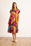 Women's Tie-Dye Multicolor V-Neck Patterned Woven Viscose Midi Bell Dress Elb-19002443 - 2