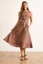 Women's Brown Belt Detailed Midi Linen Dress Elb-19002488 - 2