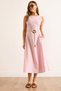 Women's Pink Belt Detailed Midi Linen Dress Elb-19002488