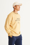Men's Mustard Oversize Loose Cut 3 Thread Crew Neck Cotton Sweatshirt with Fleece Inside - 3