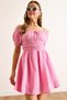 Women's Pink Muslin Collar Lace-Up Skirt Lined Mini Dress Elb-19002497