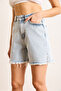 Women's Light Blue Side Slit Detailed Tasseled Denim Shorts Shrt-19000069 - 5