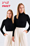 Women's Plus Size Turtleneck Long Sleeve Lycra Combed Cotton Badi - Black Set of 2