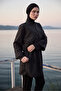 Women's Black Parachute Fabric Full Covered 3-Piece Hijab Swimsuit Set - 6