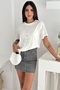 Women's White Rabbit Pattern Bead Embroidered 100% Cotton T-Shirt - 5