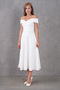 White Stretchy Scuba Fabric Strapless Neckline Design Flared Cut Midi Evening Dress 77128 - 8
