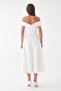 White Stretchy Scuba Fabric Strapless Neckline Flared Cut Midi Dress 77128 - 3