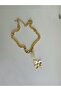 Gold Natural Stone Detailed Flower Figure Vea Necklace -Does Not Darken- - 4