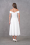 White Stretchy Scuba Fabric Strapless Neckline Design Flared Cut Midi Evening Dress 77128 - 3