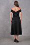 Black Stretchy Scuba Fabric Strapless Neckline Design Flared Cut Midi Evening Dress 77128 - 3
