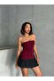 Women's Burgundy Strapless Side Slit Gathered Detail Polyester Elasthane Camisole Blouse - 2