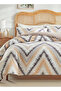 Queen size 6 piece bedding set, brown zig zag pattern, very soft quality 200x230cm.