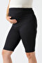 Women's Black Ribbed Above-Knee Biker Maternity Leggings High Waist Adjustable & Stretchy - 6