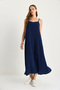 Women's Navy Blue Rope Strap Lined Flowy Comfortable Summer Dress 5247 60281074 - 2