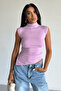 Women's Side Cut Detailed Draped Lycra Pink Sleeveless Blouse - 2