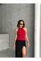 Women's Burgundy Stand Collar Sleeveless Viscose Elasthane Camisole Blouse