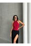 Women's Burgundy Stand Collar Sleeveless Viscose Elasthane Camisole Blouse - 5