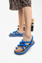 Women's Straw Blue Flip Flops Summer Sports Sandals - 3
