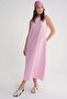 4690 Women's Crew Neck Zero Sleeve Midi Parachute Dress Pink - 3