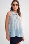 4719 Women's Floral Detailed Transparent Tie-Up Blouse Baby Blue - 4