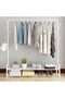 Clothing Garment Rack with Wheels And Bottom Shelves, 2-Tier Entryway Metal Coat Rack And Shoe Bench